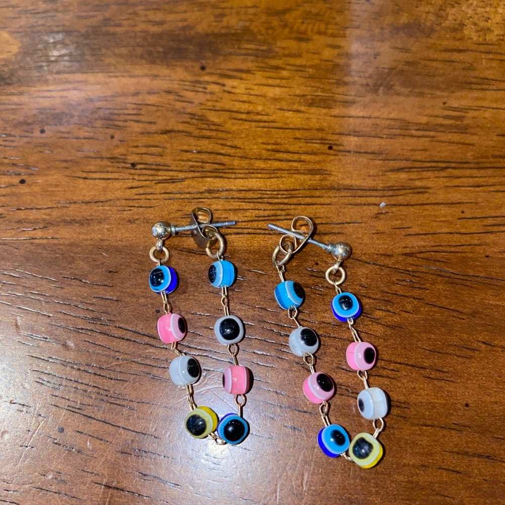 Colorful evil eye chain hanging earrings